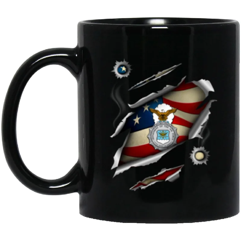 stylish travel mugs for hot beverages-US Air Force Security Police 3D Bullet Holes Effect 11oz - 15oz Black Mug