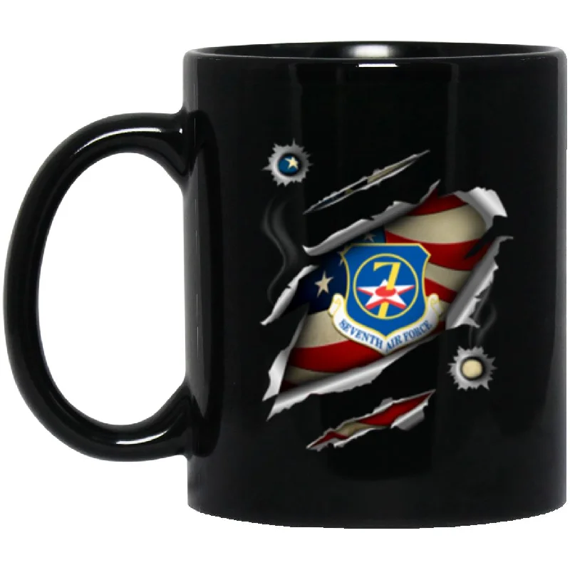 insulated coffee mugs for cold weather-US Air Force Seventh Air Force 3D Bullet Holes Effect 11oz - 15oz Black Mug