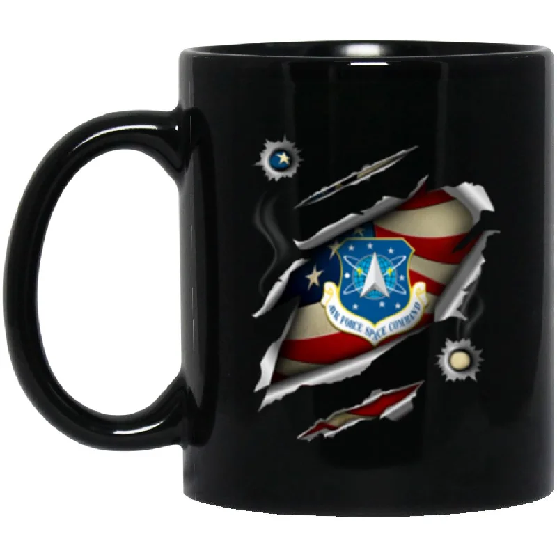 cute animal-shaped mugs for coffee lovers-US Air Force Space Command 3D Bullet Holes Effect 11oz - 15oz Black Mug