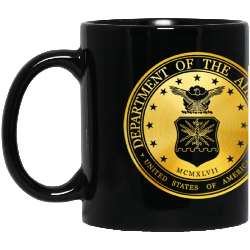 ceramic travel mugs for iced drinks-US Air Force Strategic Air Command Metallic Gold Effect 11oz - 15oz Black Mug