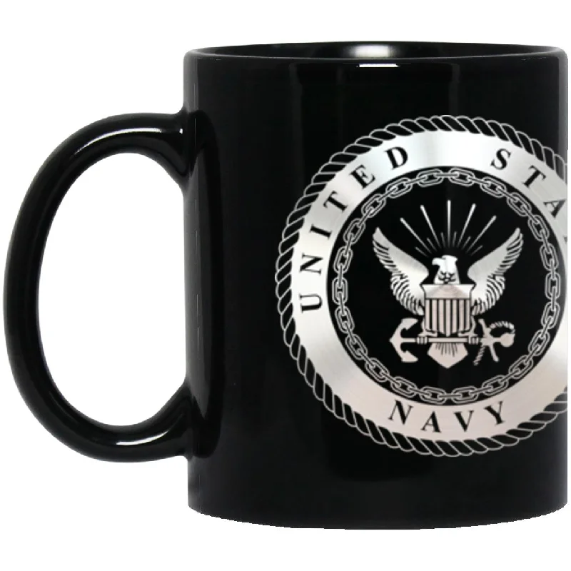 stylish coffee mugs with inspirational quotes-US Navy Aerographers Mate Navy AG Metallic Silver Effect 11oz - 15oz Black Mug