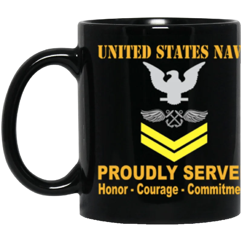 best mugs for serving holiday drinks-US Navy Aviation Boatswain's Mate Navy AB E-5 Gold Stripe 11 oz. Black Mug