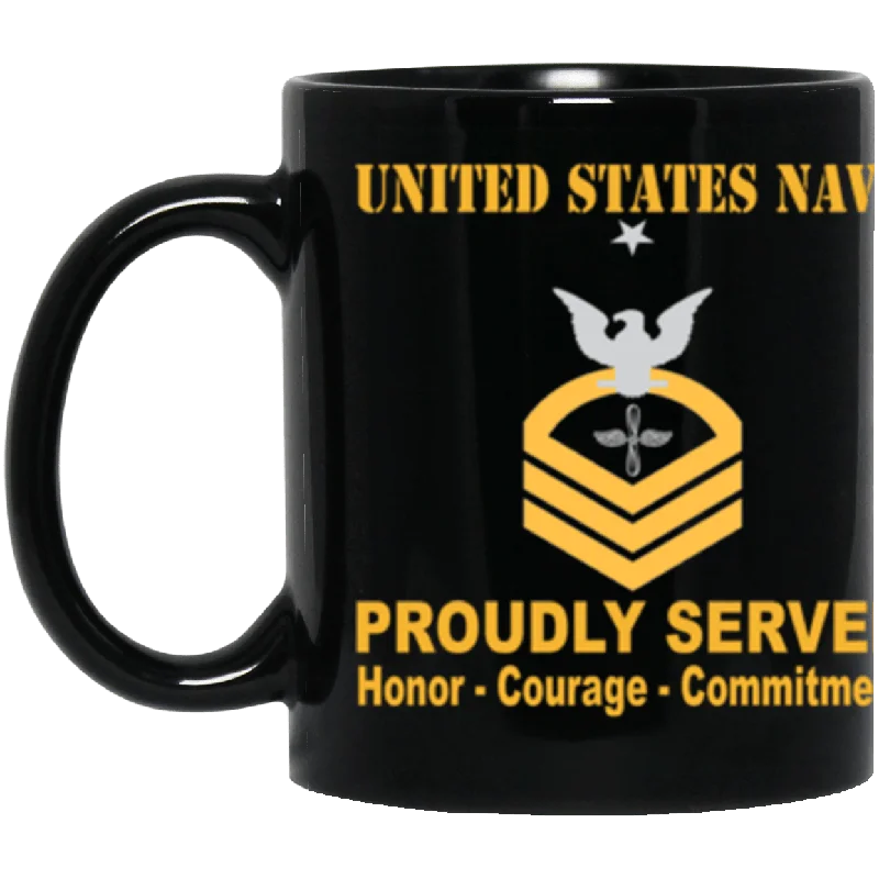 cute ceramic travel mugs for morning coffee-US Navy Aviation machinist's mate Navy AD E-8 11 oz. Black Mug