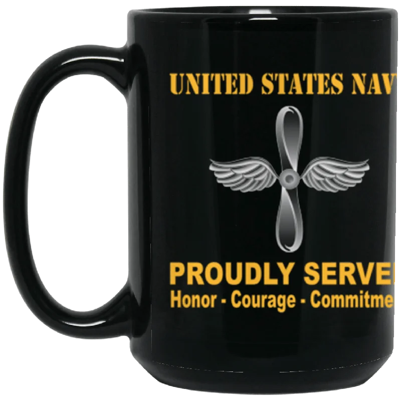 personalized ceramic coffee cups for home use-US Navy Aviation machinist's mate Navy AD Proudly Served Core Values 15 oz. Black Mug