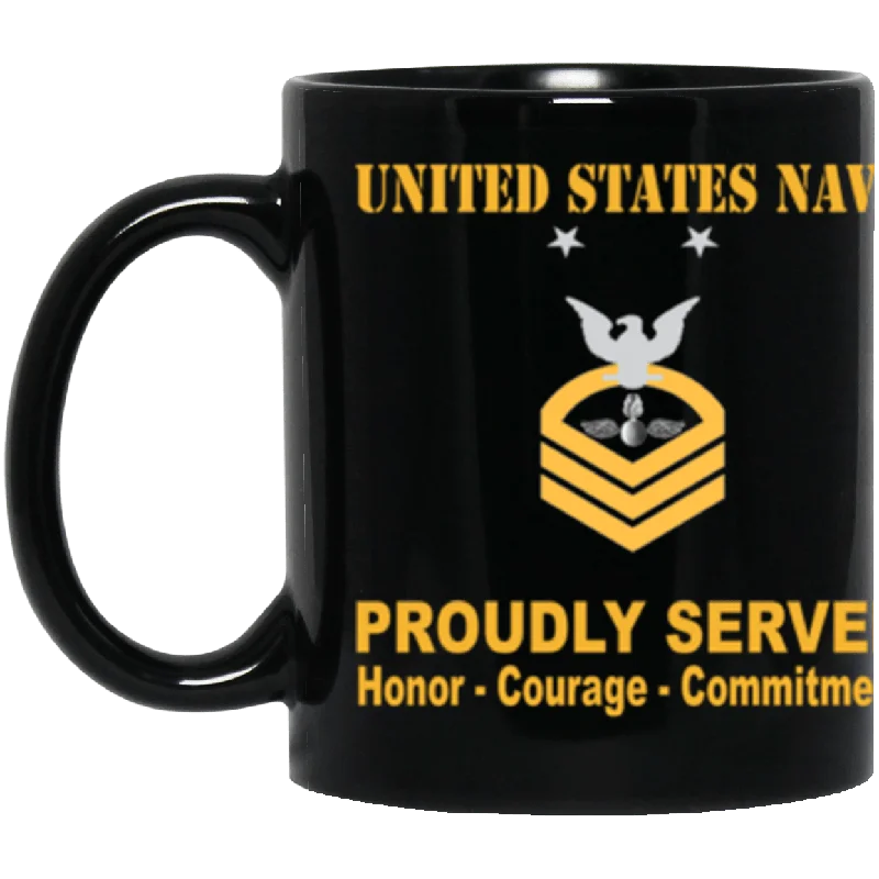 eco-friendly travel mugs for hot tea-US Navy Aviation Ordnanceman Navy AO E-9 11 oz. Black Mug