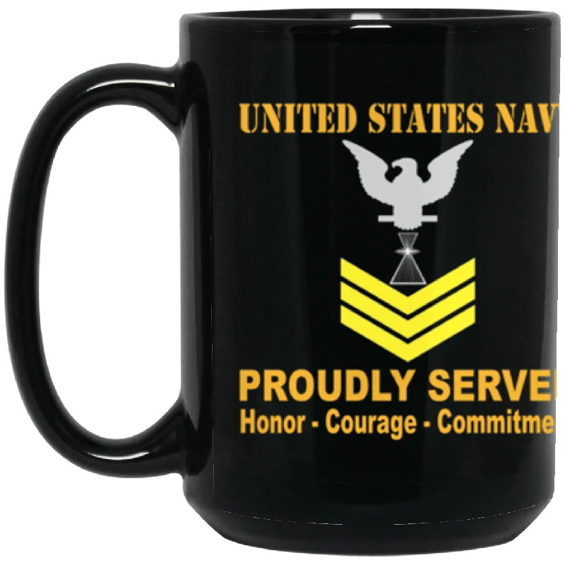 personalized mugs with logo prints for branding-US Navy Aviation Photographer's Mate Navy PH E-6 Gold Stripe 15 oz. Black Mug