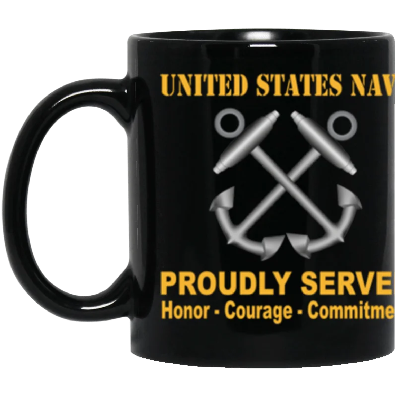 insulated mugs for tea lovers-US Navy Boatswain's Mate Navy BM Proudly Served Core Values 11 oz. Black Mug