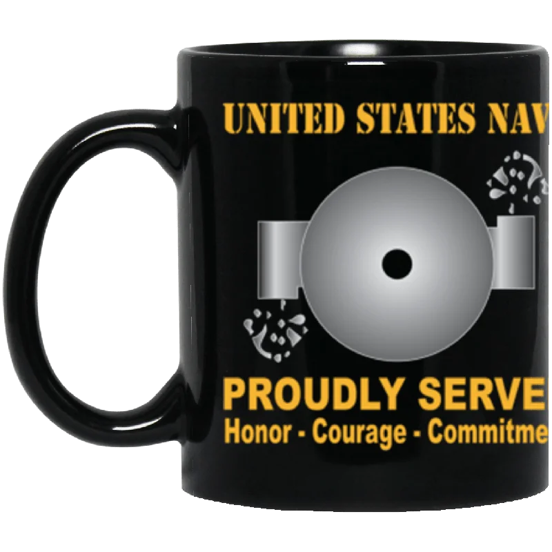 stylish travel mugs for outdoor adventures-US Navy Boiler technician Navy BT Proudly Served Core Values 11 oz. Black Mug