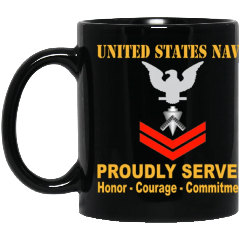 large travel mugs for commuting to work-US Navy Builder Navy BU E-5 Red Stripe 11 oz. Black Mug