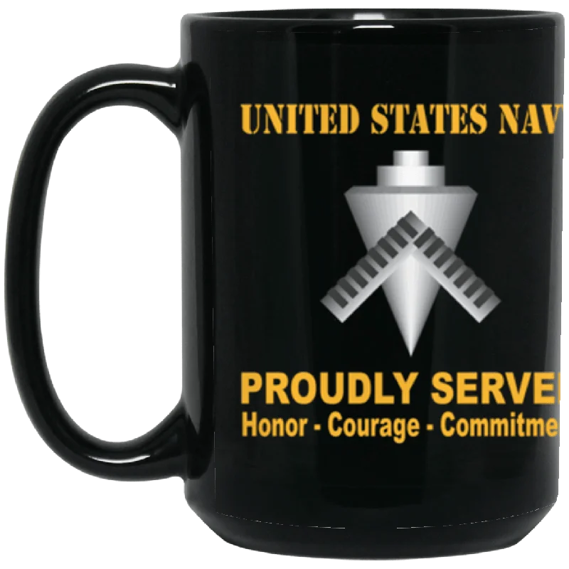 unique ceramic mugs for office décor-US Navy Builder Navy BU Proudly Served Core Values 15 oz. Black Mug