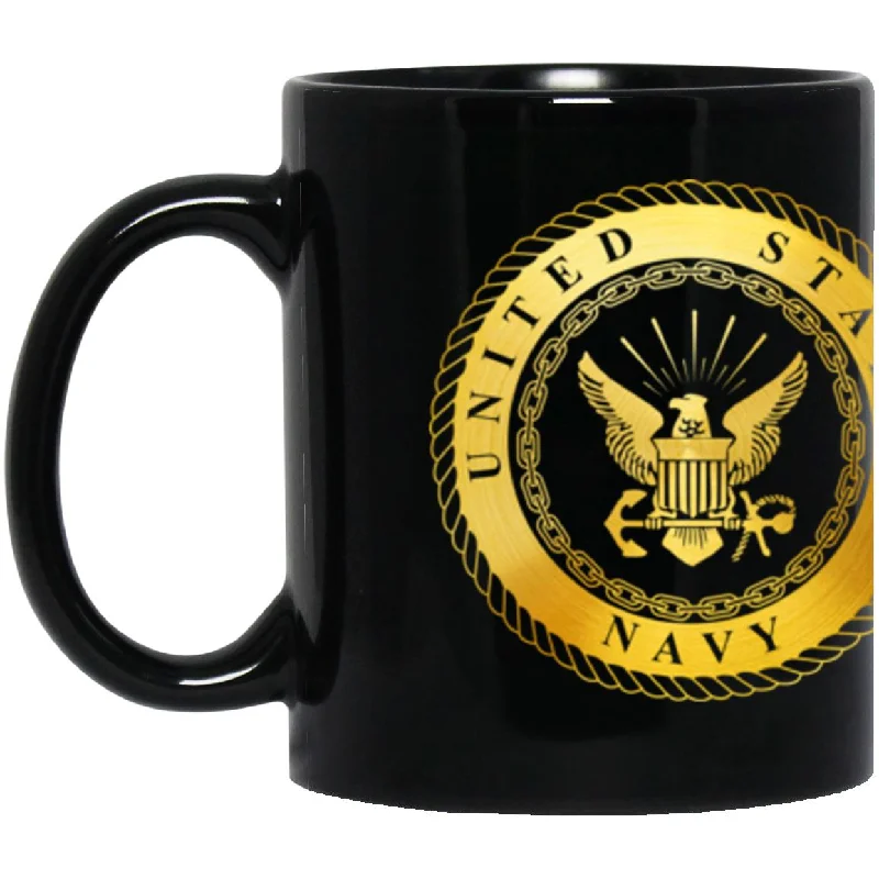 best coffee mugs for tea drinkers-US Navy E-4 Metallic Gold Effect 11oz - 15oz Black Mug