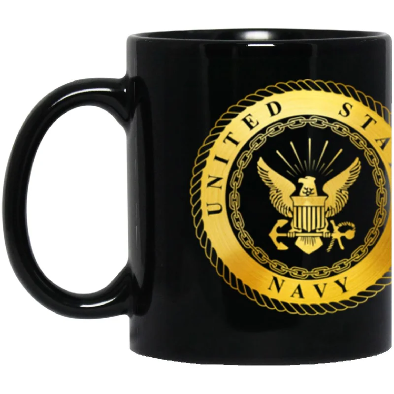 reusable coffee cups for eco-conscious individuals-US Navy E-6 Gold Stripe Metallic Gold Effect 11oz - 15oz Black Mug