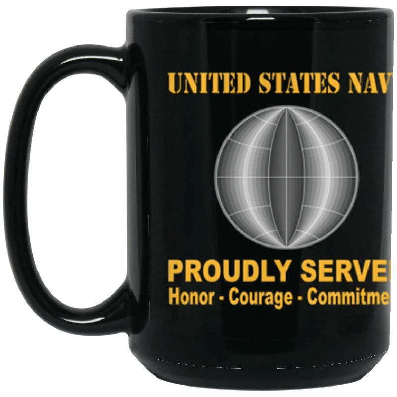 stylish coffee cups for office use-US Navy Electrician's mate Navy EM Proudly Served Core Values 15 oz. Black Mug