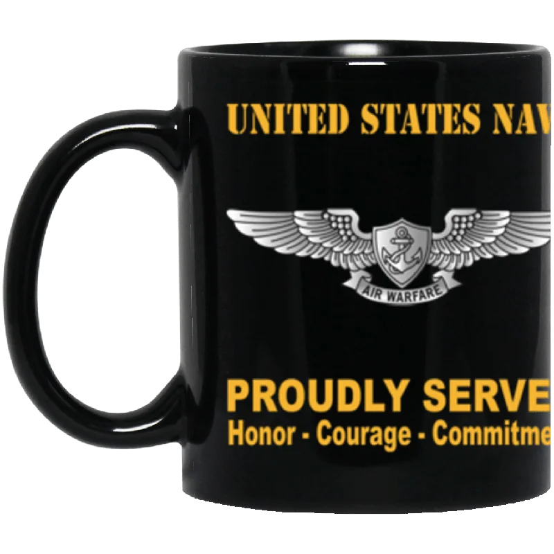 personalized coffee mugs with logos for businesses-US Navy Enlisted Aviation Warfare Specialist Proudly Served Core Values 11 oz. Black Mug