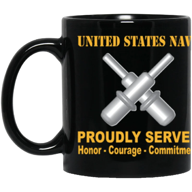 large coffee mugs with funny quotes-US Navy Gunner's mate Navy GM Proudly Served Core Values 11 oz. Black Mug