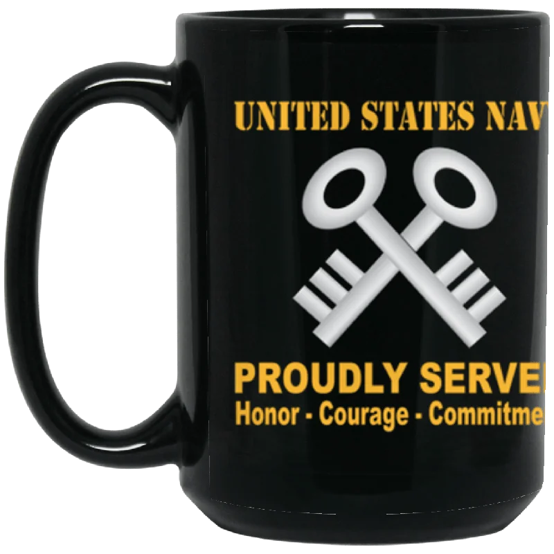 eco-friendly ceramic coffee mugs with handles-US Navy Logistics specialist Navy LS Proudly Served Core Values 15 oz. Black Mug