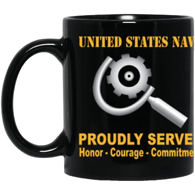 eco-friendly coffee mugs with unique designs-US Navy Machinery repairman Navy MR Proudly Served Core Values 11 oz. Black Mug