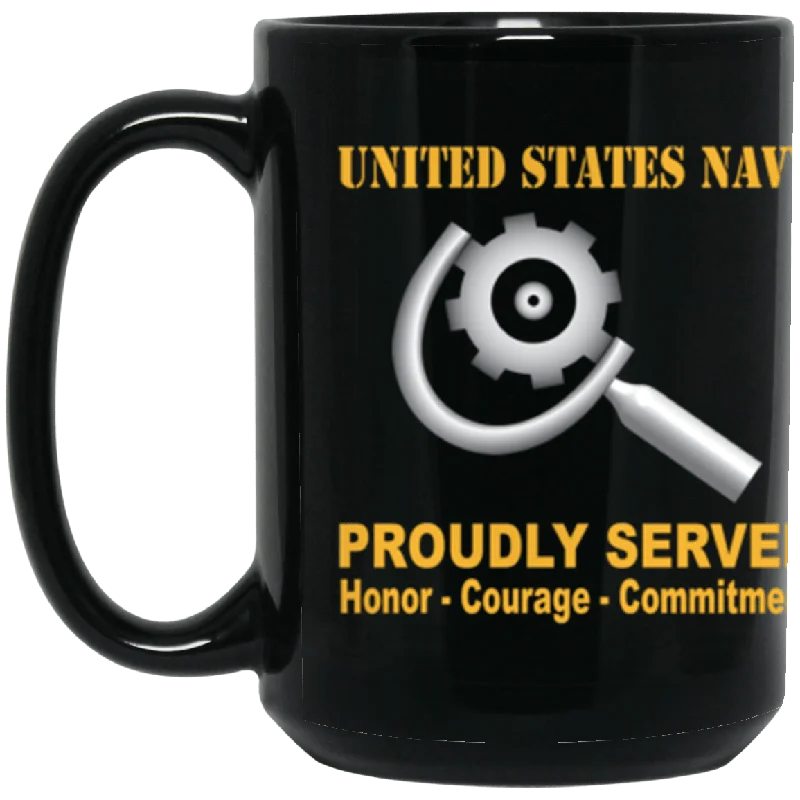 unique mugs with logo designs for branding-US Navy Machinery repairman Navy MR Proudly Served Core Values 15 oz. Black Mug