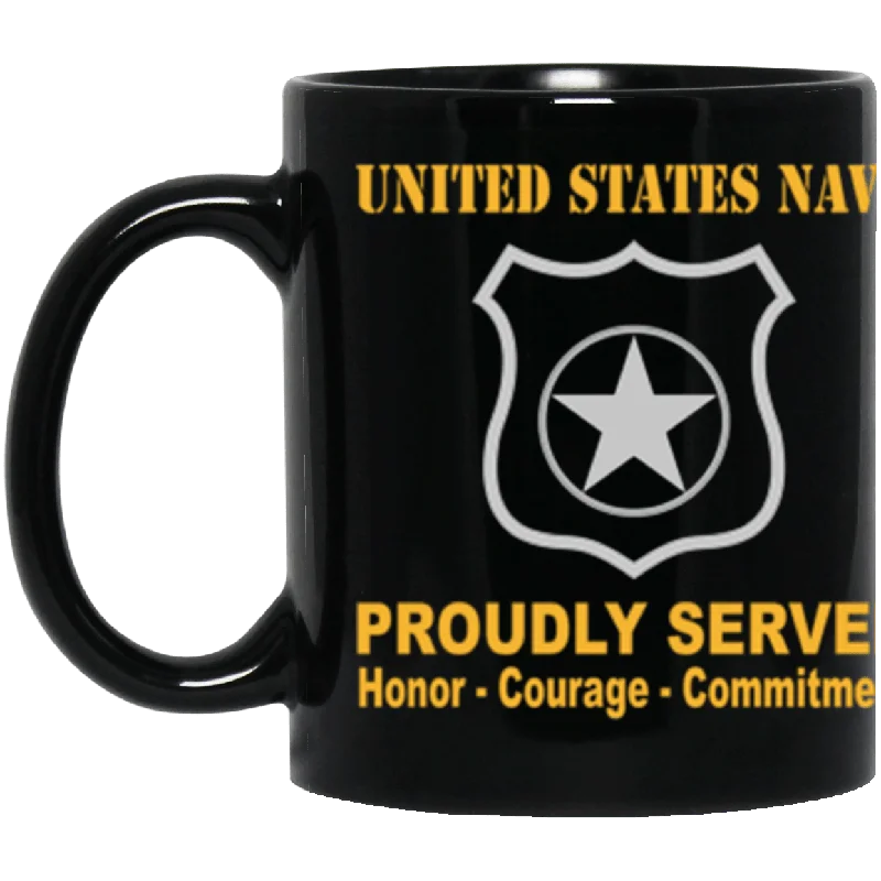 personalized coffee mugs for business promotions-US Navy Master-at-arms Navy MA Proudly Served Core Values 11 oz. Black Mug