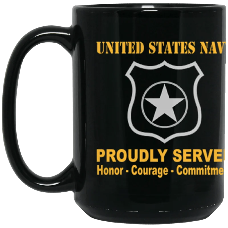 custom coffee cups with names for gifts-US Navy Master-at-arms Navy MA Proudly Served Core Values 15 oz. Black Mug