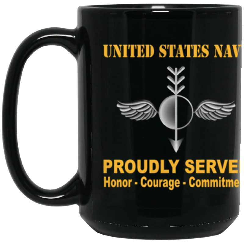 custom travel mugs for morning coffee-US Navy Navy Aerographers Mate Navy AG Proudly Served Core Values 15 oz. Black Mug