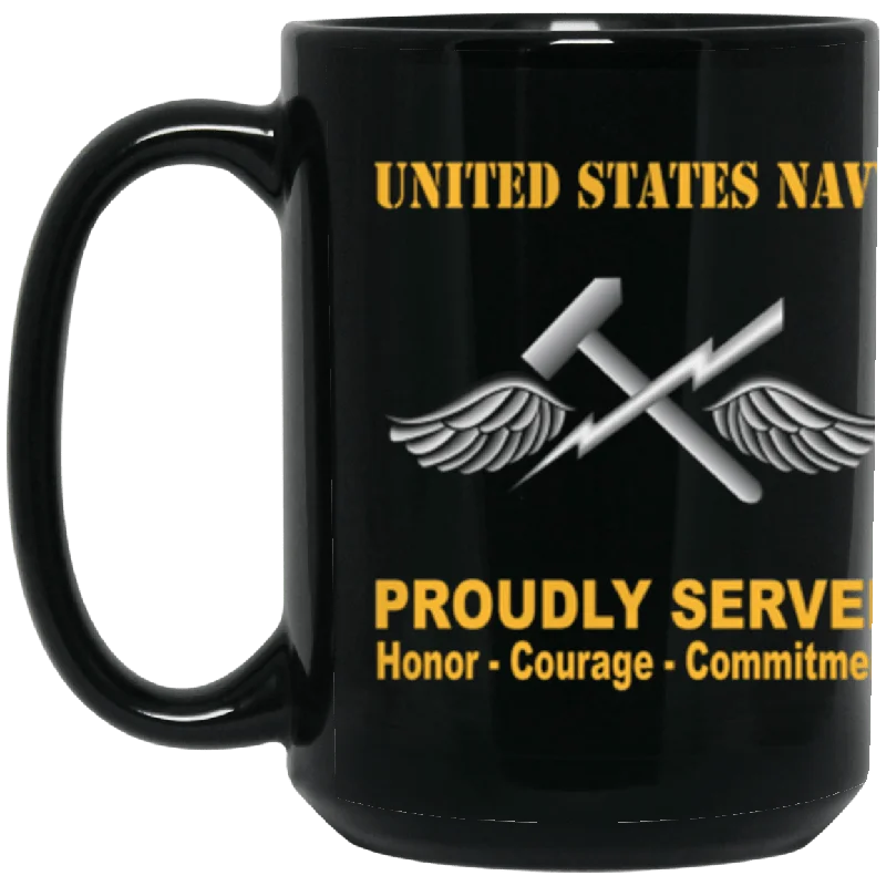 insulated coffee mugs for hot drinks-US Navy Navy Aviation Support Equipment Tech Navy AS Proudly Served Core Values 15 oz. Black Mug