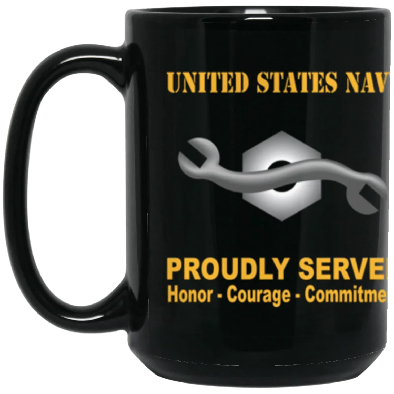 cute ceramic coffee cups for gifts-US Navy Navy Construction Mechanic Navy CM Proudly Served Core Values 15 oz. Black Mug