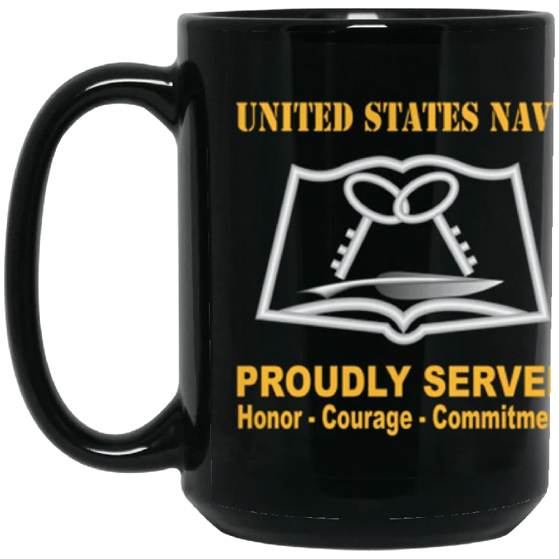 custom ceramic coffee cups for offices-US Navy Navy Culinary Specialist Navy CS Proudly Served Core Values 15 oz. Black Mug