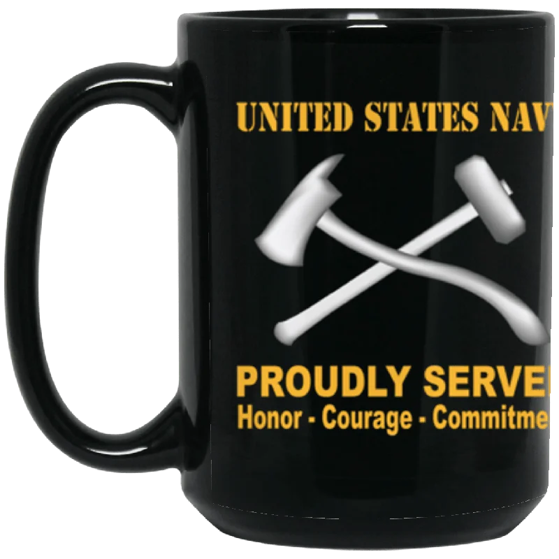 funny coffee cups for friends birthday-US Navy Navy Damage Controlman Navy DC Proudly Served Core Values 15 oz. Black Mug