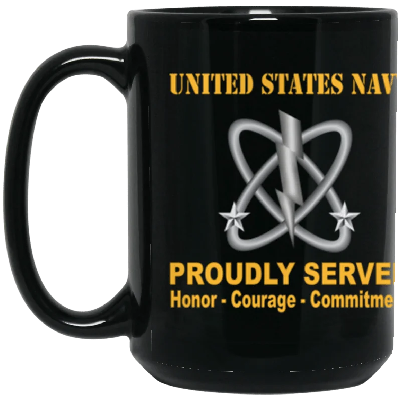 best coffee mugs for enjoying hot tea-US Navy Navy Electronics Warfare Technician Navy EW Proudly Served Core Values 15 oz. Black Mug