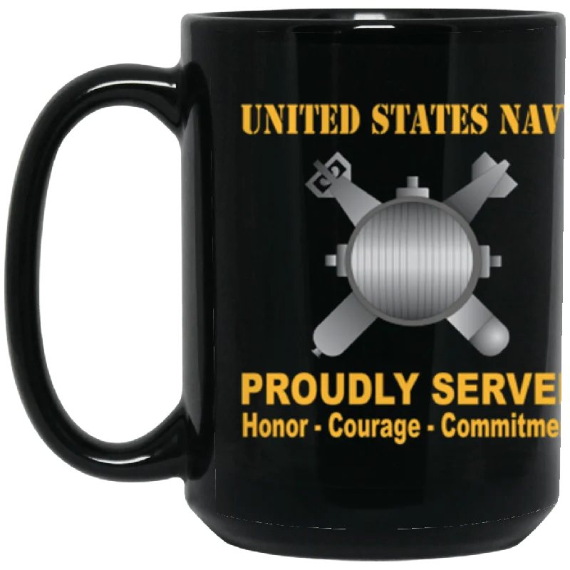 personalized coffee mugs for teacher appreciation-US Navy Navy Explosive Ordnance Disposal Navy EOD Proudly Served Core Values 15 oz. Black Mug