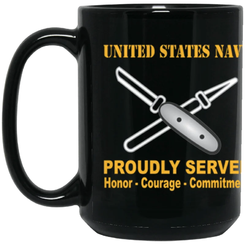 cute coffee mugs with holiday designs-US Navy Navy Lithographer Navy LI Proudly Served Core Values 15 oz. Black Mug