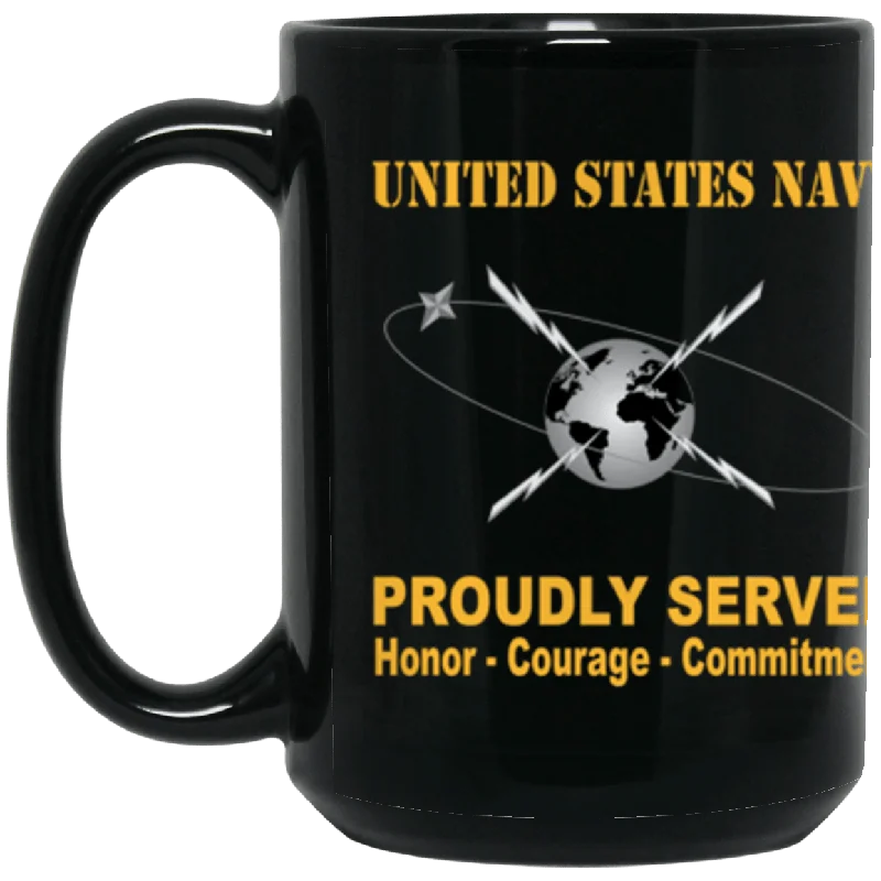 high-quality coffee mugs for daily use-US Navy Navy Mass Communications Specialist Navy MC Proudly Served Core Values 15 oz. Black Mug