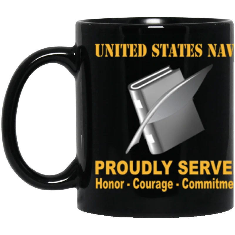 reusable travel coffee mugs for cold drinks-US Navy Navy Personnel Specialist Navy PS Proudly Served Core Values 11 oz. Black Mug