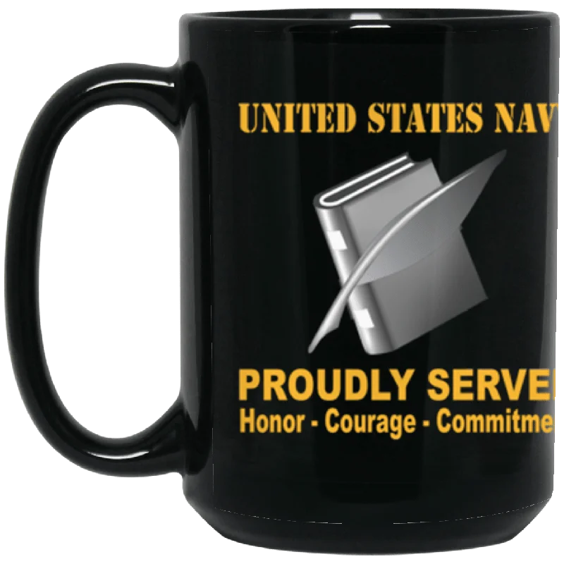 large ceramic coffee mugs for home office-US Navy Navy Personnel Specialist Navy PS Proudly Served Core Values 15 oz. Black Mug