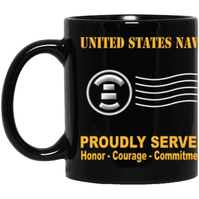 personalized travel mugs for coffee lovers-US Navy Navy Postal Clerk Navy PC Proudly Served Core Values 11 oz. Black Mug