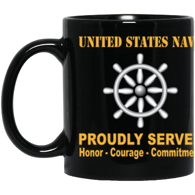 custom ceramic coffee mugs for promotional gifts-US Navy Navy Quartermaster Navy QM Proudly Served Core Values 11 oz. Black Mug