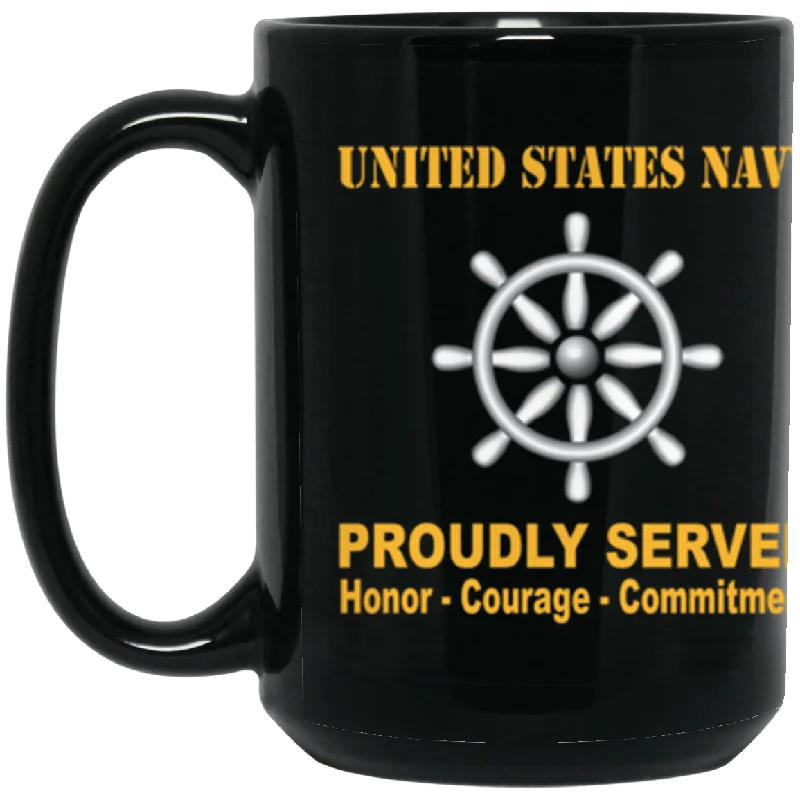 large travel coffee mugs with custom prints-US Navy Navy Quartermaster Navy QM Proudly Served Core Values 15 oz. Black Mug