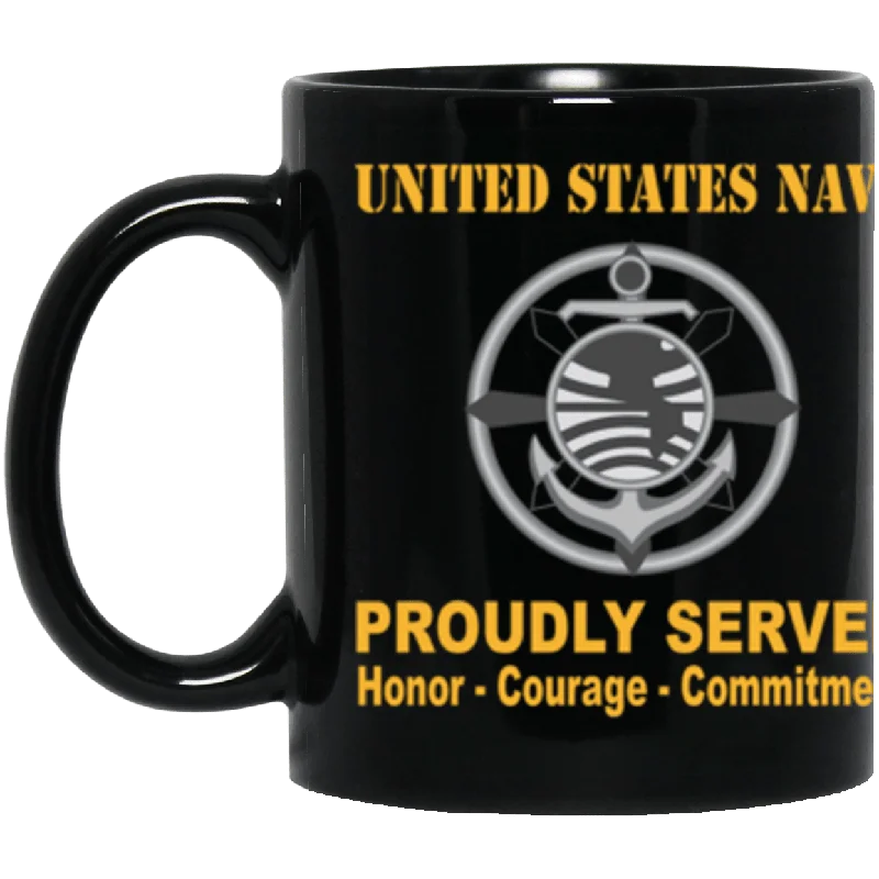 personalized mugs for gift baskets-US Navy Navy Religious Program Specialist Navy RP Proudly Served Core Values 11 oz. Black Mug