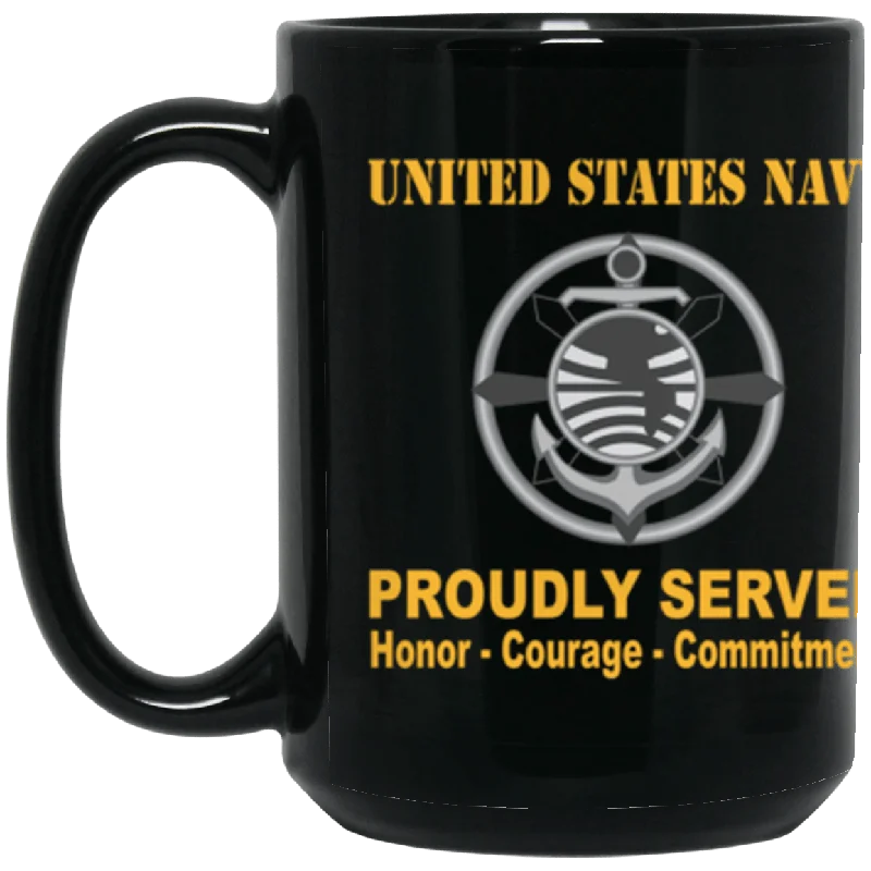 reusable travel mugs with custom designs-US Navy Navy Religious Program Specialist Navy RP Proudly Served Core Values 15 oz. Black Mug