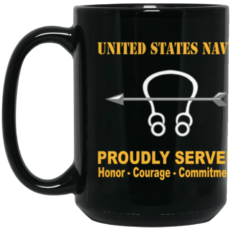 high-quality coffee mugs for daily use-US Navy Navy Sonar Technician Navy ST Proudly Served Core Values 15 oz. Black Mug