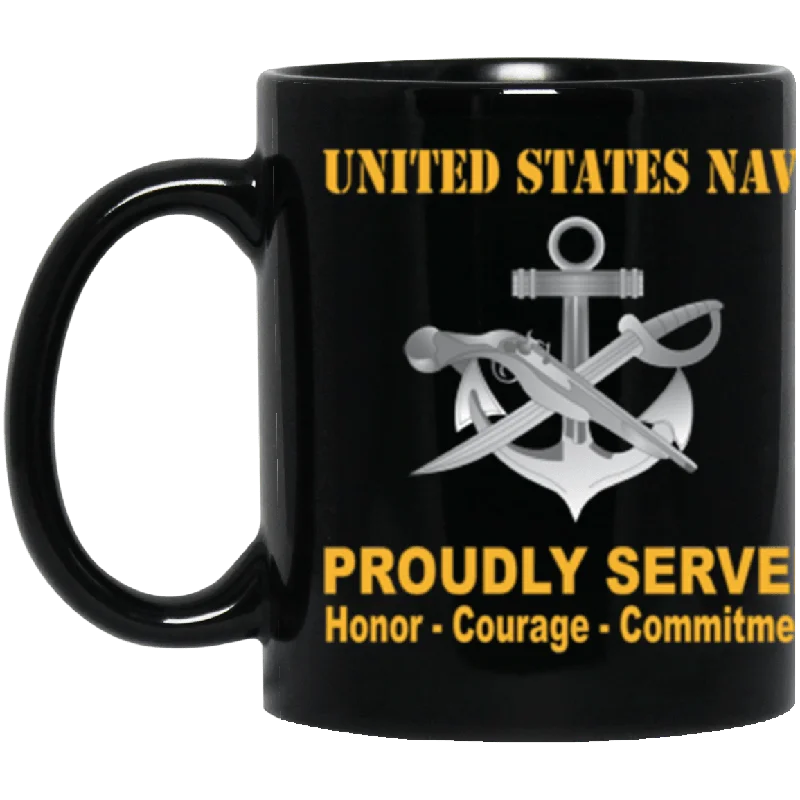 reusable coffee cups for commuting to work-US Navy Navy Special Warfare Boat Operator Navy SB Proudly Served Core Values 11 oz. Black Mug