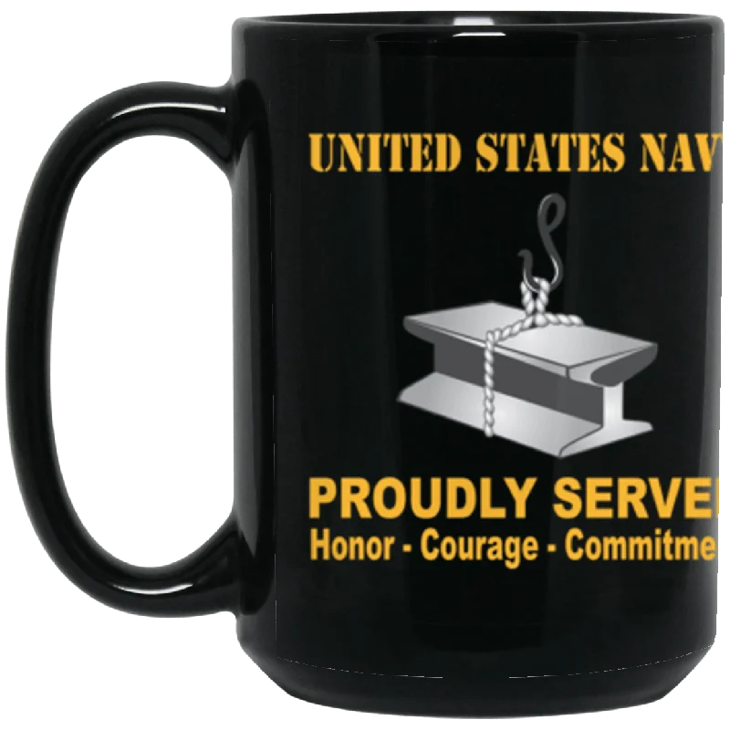 large coffee mugs with funny quotes-US Navy Navy Steelworker Navy SW Proudly Served Core Values 15 oz. Black Mug