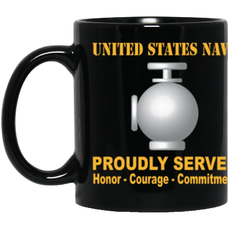 unique coffee cups with custom designs-US Navy Navy Utilitiesman Navy UT Proudly Served Core Values 11 oz. Black Mug