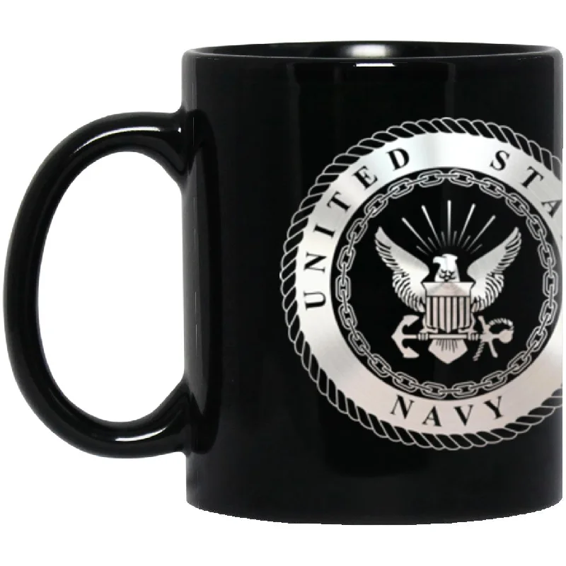 personalized coffee mugs for friend gifts-US Navy O-10 Admiral O10 ADM Flag Officer Metallic Silver Effect 11oz - 15oz Black Mug