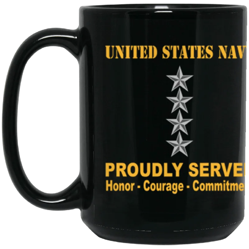 ceramic coffee mugs with custom logos-US Navy O-10 Admiral O10 ADM Flag Officer Ranks Proudly Served Core Values 15 oz. Black Mug