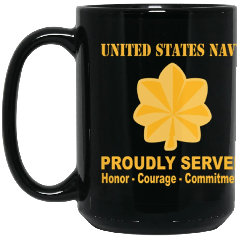 stylish coffee cups for casual gatherings-US Navy O-4 Lieutenant Commander O4 LCDR Junior Officer Ranks Proudly Served Core Values 15 oz. Black Mug