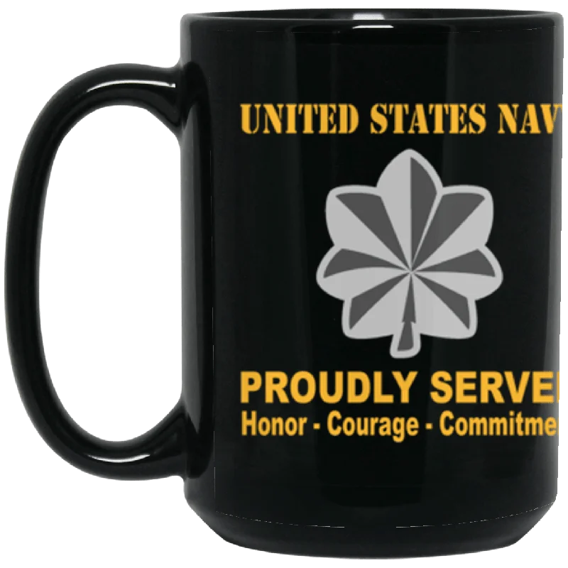 custom coffee mugs for promotional products-US Navy O-5 Commander O5 CDR Senior Officer Ranks Proudly Served Core Values 15 oz. Black Mug