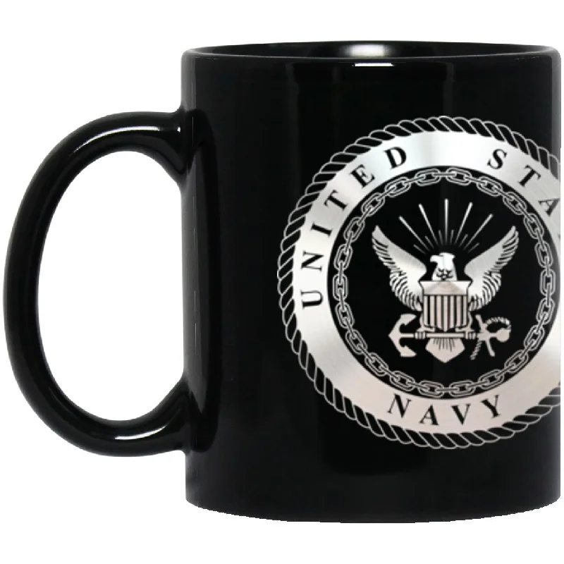 stylish coffee mugs for business gifts-US Navy O-7 Rear Admiral Lower Half O7 RDML Flag Officer Metallic Silver Effect 11oz - 15oz Black Mug