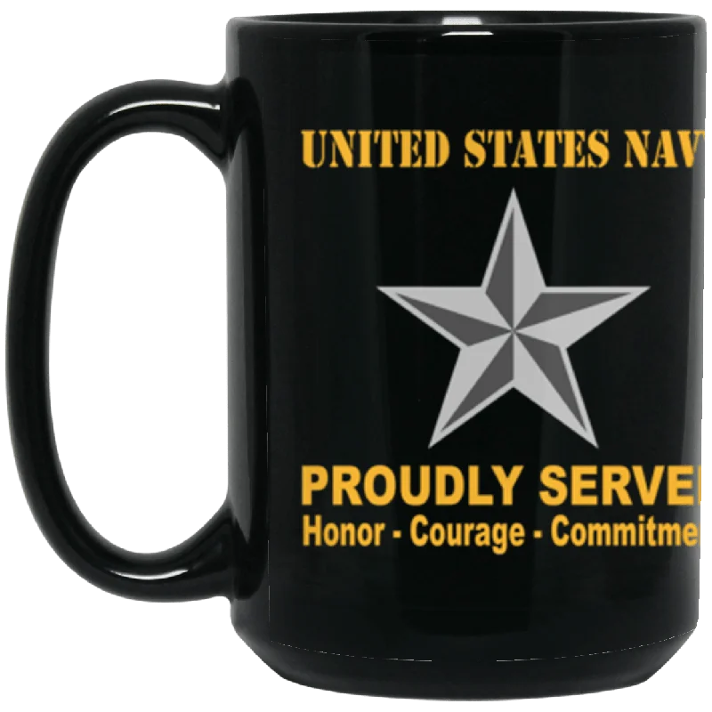 eco-friendly travel coffee mugs for commuters-US Navy O-7 Rear Admiral Lower Half O7 RDML Flag Officer Ranks Proudly Served Core Values 15 oz. Black Mug